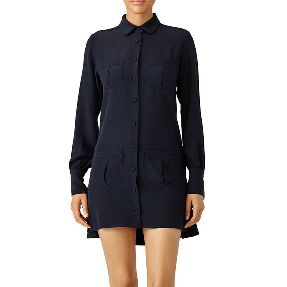 Harvey Faircloth Shirt Dress Long Sleeve Collared Tiered Ruffle Mini Navy Size 2 - Picture 1 of 9
